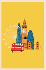 London landmarks vector postcard illustration