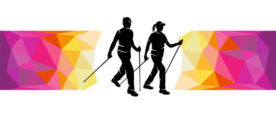 Nordic walking sport graphic for use as a template for flyer or for use in web design. - 563869731