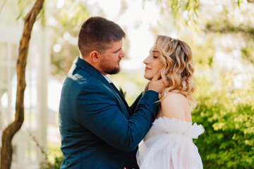 Fototapeta premium profiles of tender and loving bride and groom. 