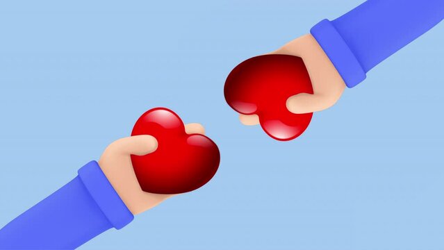 3d hand holding heart, giving and sharing love people concept  Charity and donation concept, give and share your love to people.  hand holding heart symbol on blue background