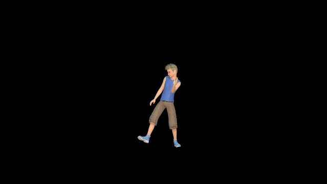 Teenage Boy Dancing 3D Animation Transparent Alpha Video