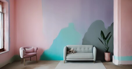pastel interior design room, illustration, Generative AI