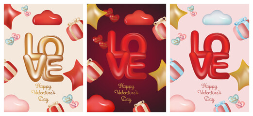Naklejka premium Happy Valentine's Day, pink red heart, love celebration, banner, romantic day, cloud contain soft pink background feel like fluffy in the air, 14 February
