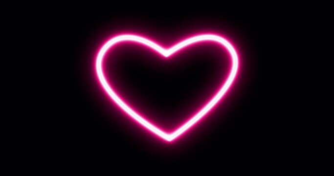Heart shape animation. Valentine's Day. Neon heart on a black background. 4K video