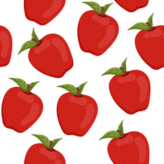 Seamless colorful pattern with an apple on a white background. Print for fabric and covers. Vector stock illustration. Textile. Fruits and berries. Food. Preparations. Nature