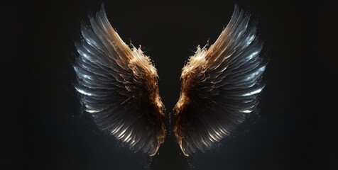 glowing angel wings with a black background.