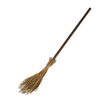 Magic broom on which witch flies. Spring garden tool. Vector cartoon illustration isolated on white