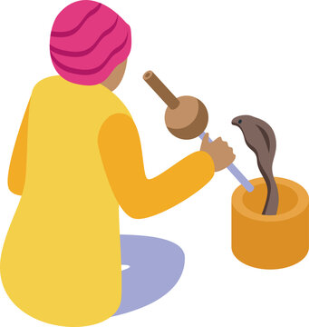 Sage snake charmer icon isometric vector. Indian basket. Culture care