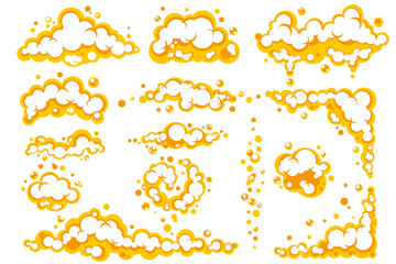 Cartoon beer foam set with bubbles. Vector illustration. EPS 10