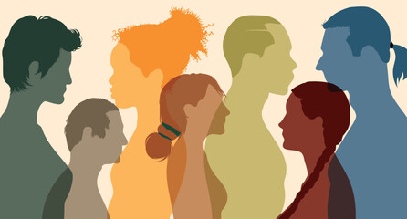 Multi-ethnic and multicultural people. Racial equality. Citizens of different nationalities. Flat vector illustration