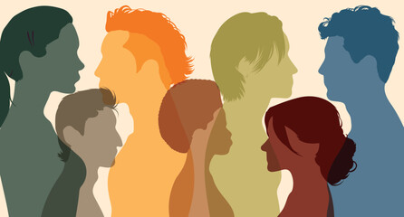 Men and women of diverse culture. Multicultural society. Flat vector illustration