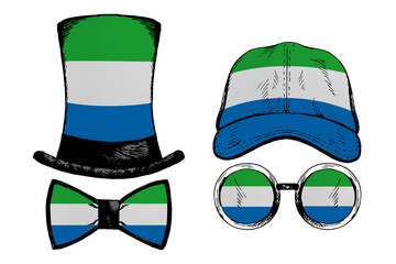 Head accessories. Patriotic clip art set in colors of national flag on white background. Sierra Leone