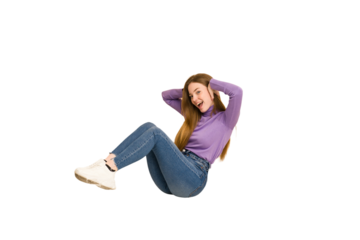 Young redhead woman sitting isolated cut out