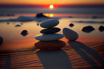 Zen stones  for meditation and balance are fascinating natural structures consisting of a stone standing on a slender ice pedestal generative ai 