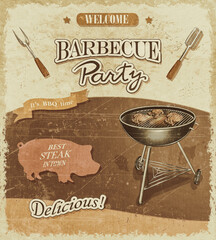 Vintage BBQ banner.Retro poster 1950s style.