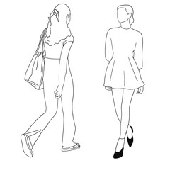 Line drawing of walking on the street after work time conceptual hand drawn minimalism lineart design isolated on white background illustration