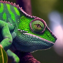 Fototapeta premium green iguana on a branch, Generative AI Illustration