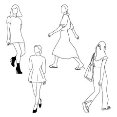 Line drawing of walking on the street after work time conceptual hand drawn minimalism lineart design isolated on white background illustration