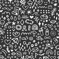 Vector seamless pattern with cute doodles. Hand drawn design for wallpaper, wrapping, stationery, textile.