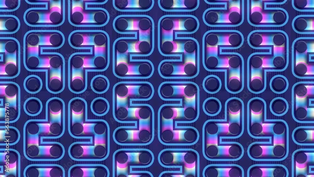 Poster Cartoon geometric pattern with moving neon gradient. 3d rendering animation 4K