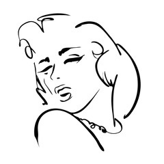 Abstract portrait of fashion woman, line art, quick sketch, girl's beauty minimalist, vector illustration