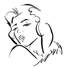 Abstract portrait of fashion woman, line art, quick sketch, girl's beauty minimalist, vector illustration