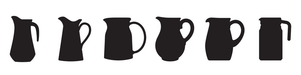 Jug icon. Set of jugs silhouettes isolated on white background. Water jug icon. Vector illustration - obrazy, fototapety, plakaty