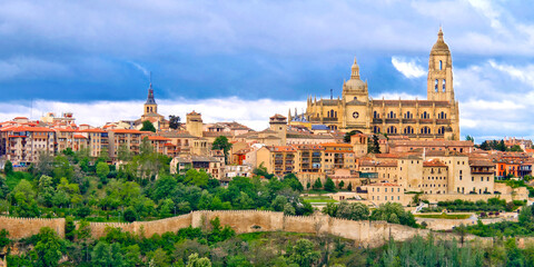 Fototapeta na wymiar Cityscape View, Segovia UNESCO World Heritage Site, Castile and Leon, Spain, Europe