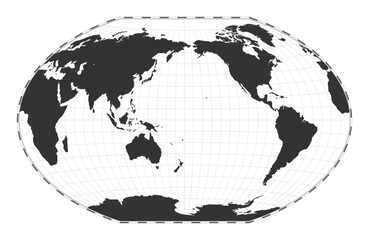 Vector world map. Winkel tripel projection. Plain world geographical map with latitude and longitude lines. Centered to 180deg longitude. Vector illustration.