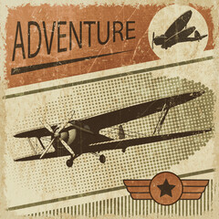 Biplane retro poster.Vector illustration.