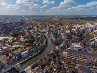Fototapeta na wymiar Aerial view of downtown Dendermonde, in East Flanders, Belgium