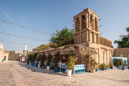 restaurant with Arabic cuisine in the old Arabic style in the old cultural district of Dubai.