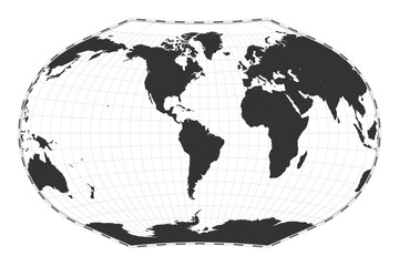 Vector world map. Ginzburg V projection. Plain world geographical map with latitude and longitude lines. Centered to 60deg E longitude. Vector illustration.