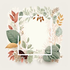 Foliage frame illustration light colour,pastel colour. Generative AI. 