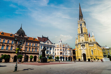 Novi Sad square and architecture street view, Vojvodina region. Serbia.