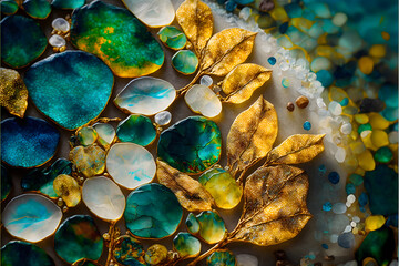 Fototapeta na wymiar Green and golden seaglass, generative ai
