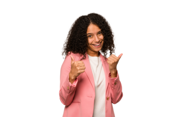 Young african american curly woman isolated raising both thumbs up, smiling and confident.