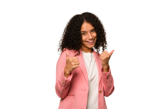 Young african american curly woman isolated raising both thumbs up, smiling and confident.