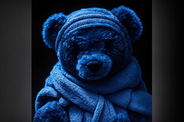 photo of a teddy bear wearing a blue scarf, blue Monday - Generative AI