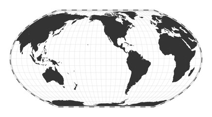 Vector world map. Wagner IV projection. Plain world geographical map with latitude and longitude lines. Centered to 120deg E longitude. Vector illustration.