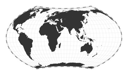 Vector world map. Wagner VII projection. Plain world geographical map with latitude and longitude lines. Centered to 60deg W longitude. Vector illustration.