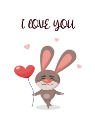 Сartoon happy rabbit. Loving rabbit. St. Valentine's Day. Greeting card.
