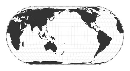 Vector world map. Herbert Hufnage's pseudocylindrical equal-area projection. Plain world geographical map with latitude and longitude lines. Centered to 180deg longitude. Vector illustration.