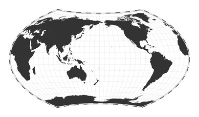 Vector world map. Wagner projection. Plain world geographical map with latitude and longitude lines. Centered to 180deg longitude. Vector illustration.