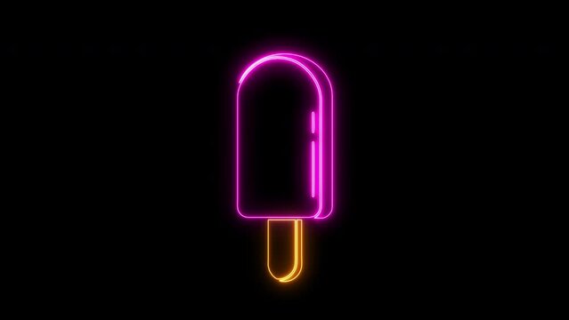 Neon Glowing yummy pink ice cream Animated Design Element Isolated on white background Delicious Strawberries Mulberries or berries flavored popsicles Lollipop Animation Isolated on Black Background