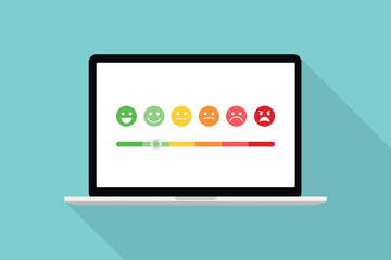smile rating on laptop screen with bar choose survey customer satisfaction with modern flat style