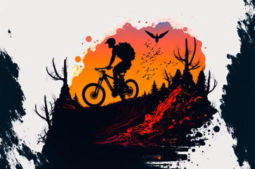 Fototapeta na wymiar mountain bike riding downhill concept art minimalism, generative ai
