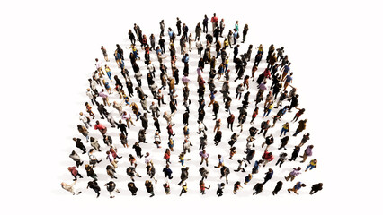 Concept or conceptual large community of people as the image of a present wrapped in a box. A 3d illustration metaphor for celebration, birthday, anniversary, holiday, christmas, surprise, friendship