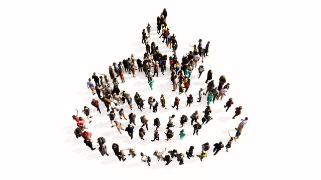 Concept or conceptual large community of people forming the image of a hot cup of tea on white background. A 3d illustration metaphor for traditional medicine, relaxation, health and diet