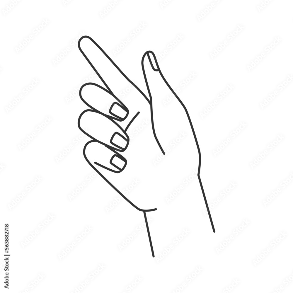 Poster Abstract line hand gesture with index finger up, non verbal communication body language sign. Isolated palm and index finger pointing up, vector illustration in outline sign